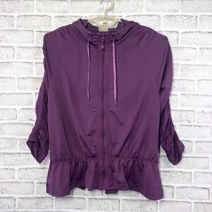 ⛳️ |•IZOD•| Full Zip Hooded Jacket Elastic Waist Ruched Sleeves Size Large